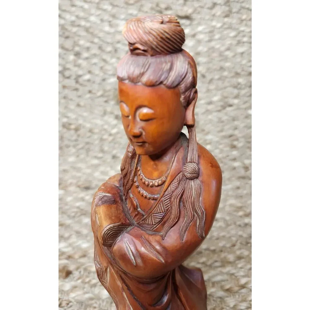 Antique Chinese Hand Carved Hardwood Kwanyin Guanyin 12